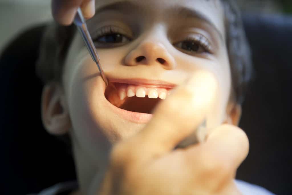 A boy getting a dental exam.